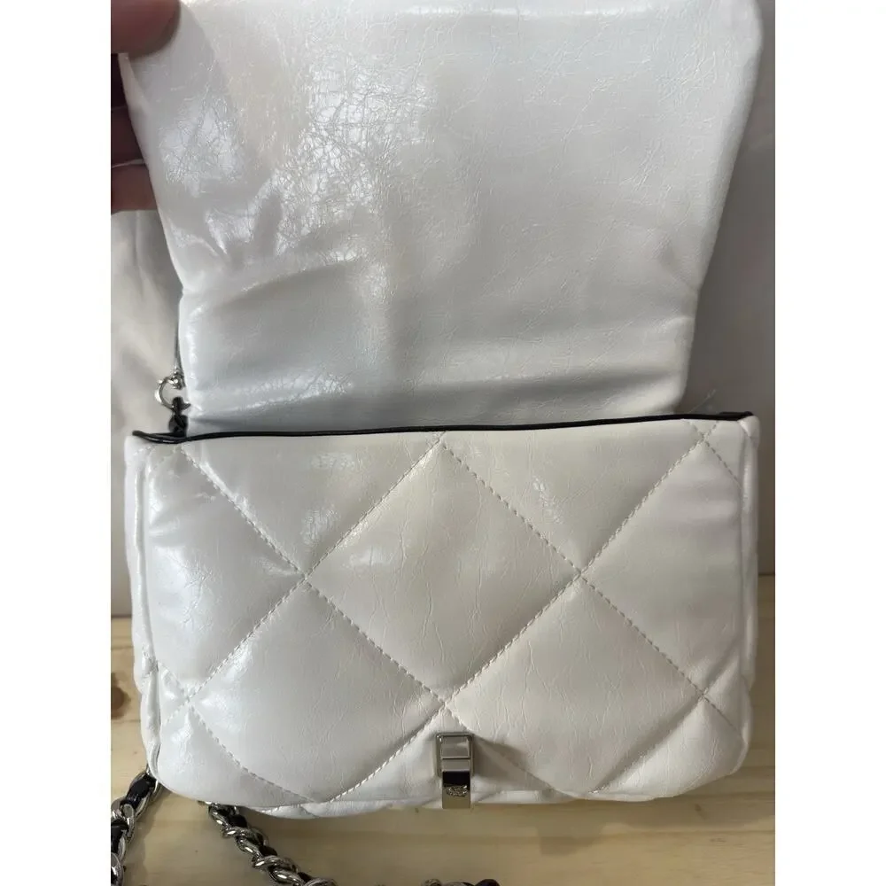 Steve Madden Women Bag Quilted Old Money Crossbody Black & White